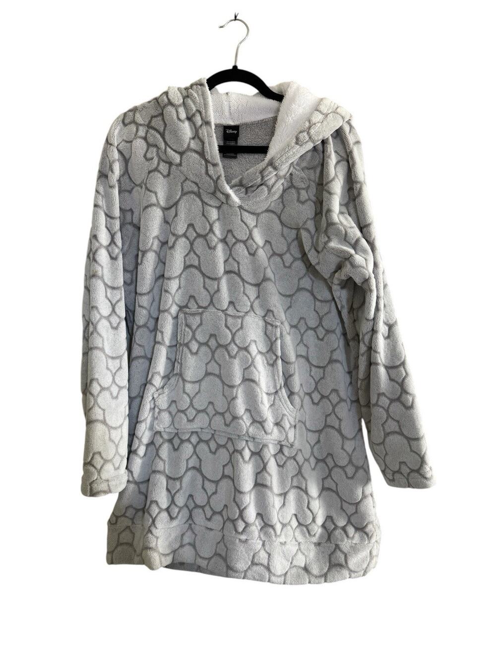 Disney Womens XL Mickey Gray Fleece Lounger Sherpa Lined Hood Coverup #7362